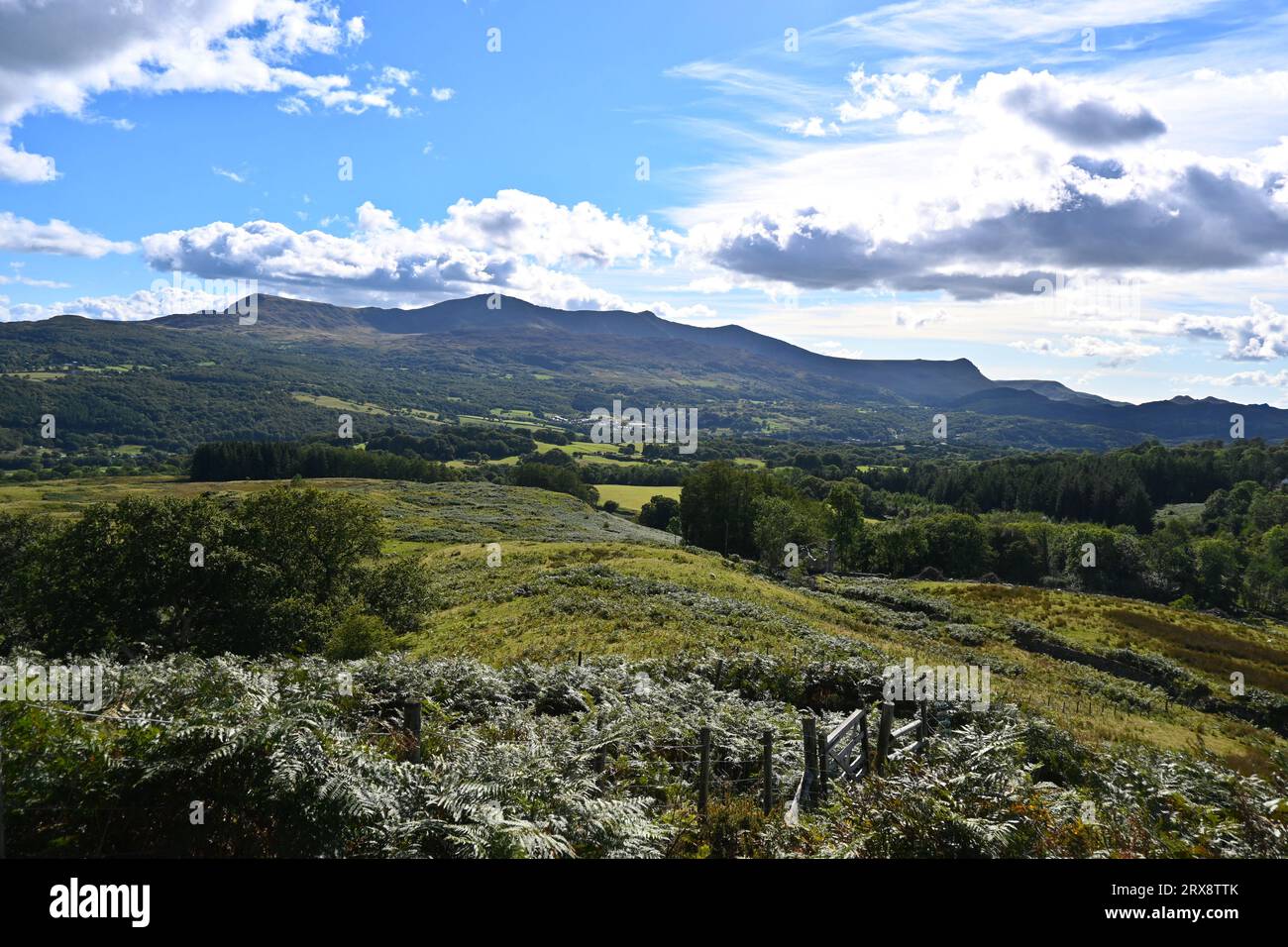 Dolgellau se encuentra en un valle debajo de la montaña Cader Idris (Cadair Idris) - Dolgellau, Gwynedd, Gales, Reino Unido Foto de stock