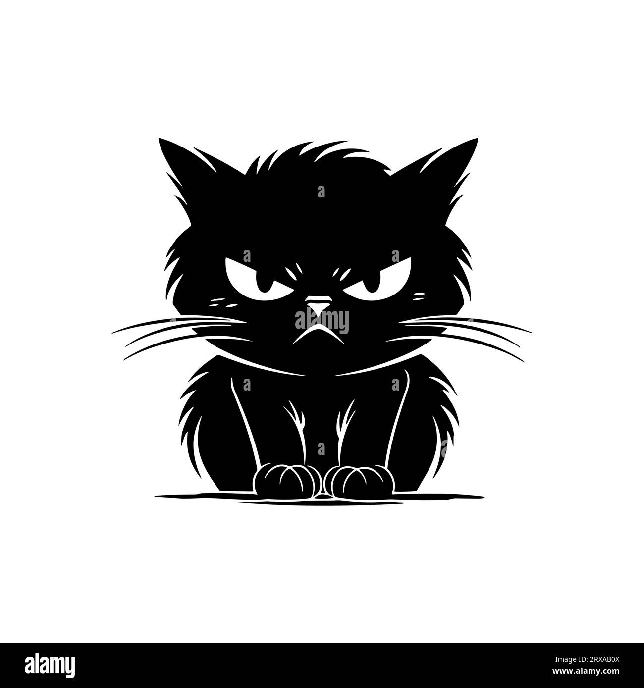 Lindo gato negro enojado. Furioso gatito negro. Personaje de dibujos