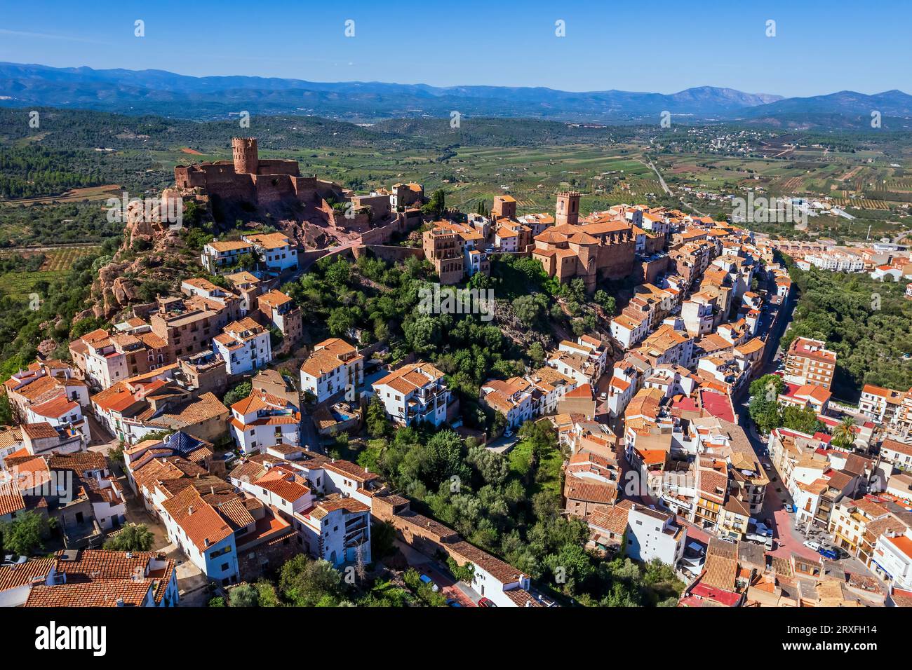 Vista aérea de Vilafames, Comunidad Valenciana, España Foto de stock