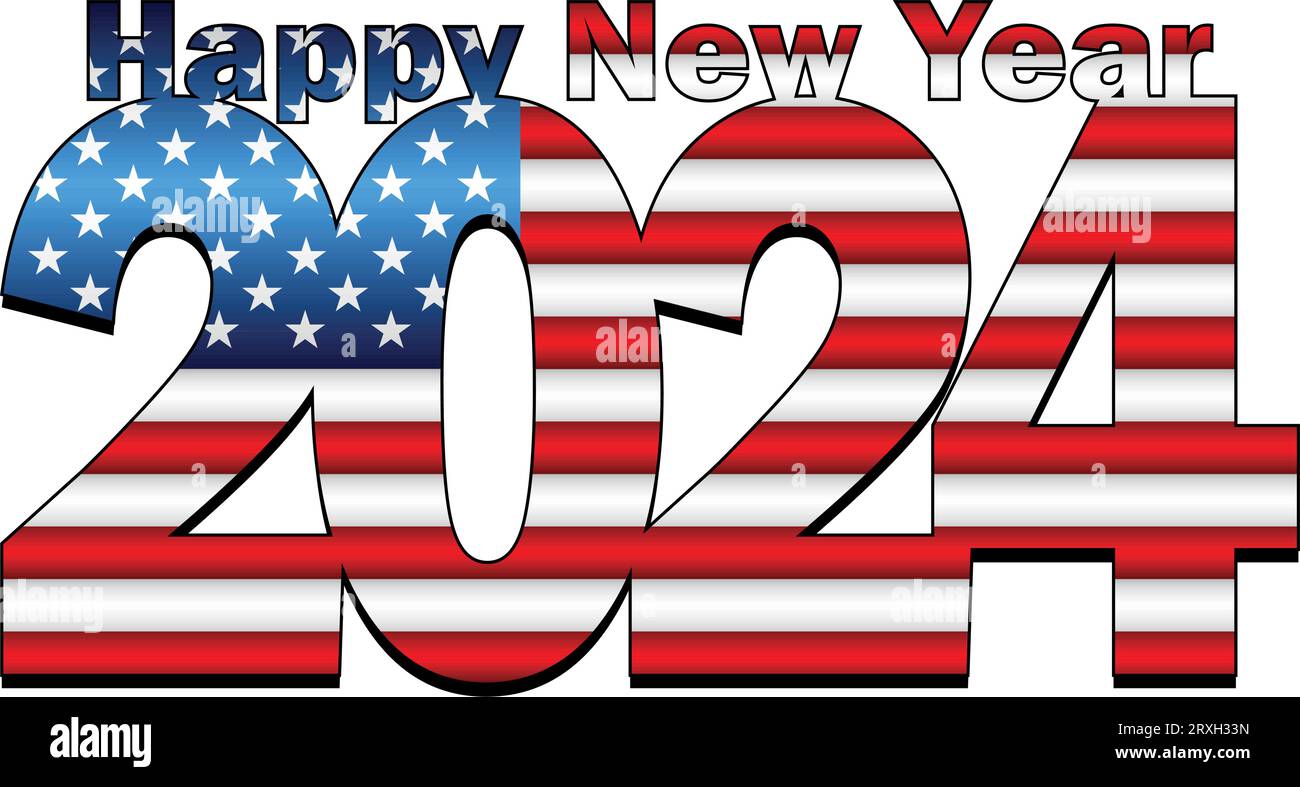 Feliz año nuevo 2024 con bandera de EE.UU. Dentro Ilustración, 2024