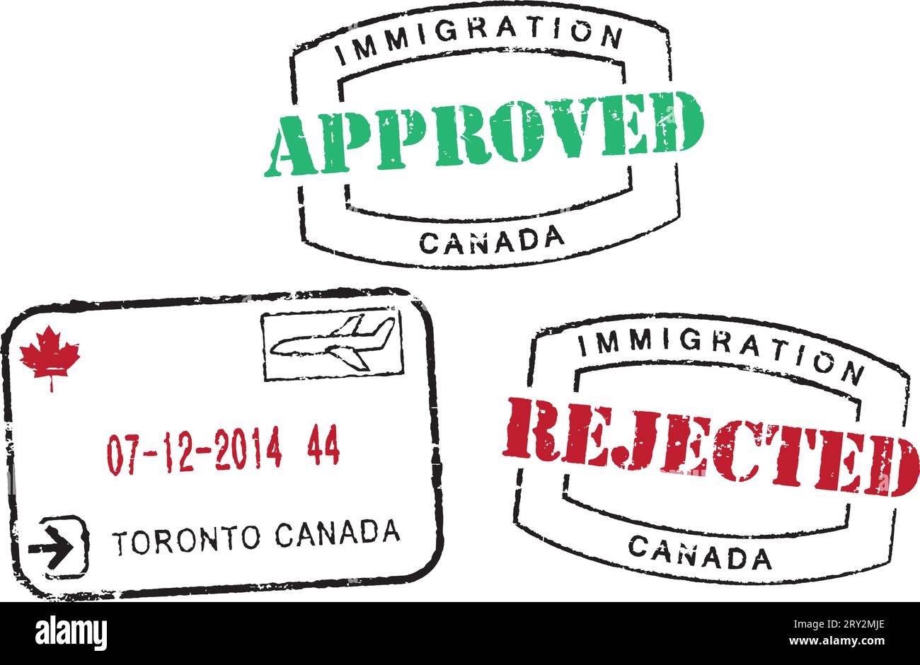 Conjunto de sellos vectoriales de pasaporte ''Inmigración-Canadá'' Ilustración del Vector