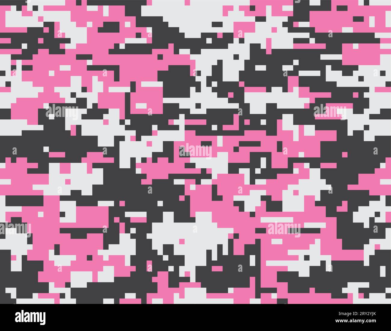 Diseño sin costuras de camuflaje femenino. Textura digital (pixelada). Color rosa, blanco y negro. Ilustración del Vector