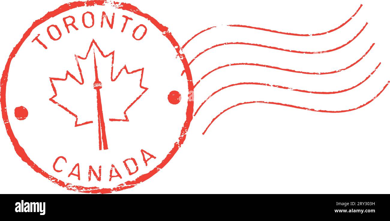 Sello postal grunge 'Toronto - Canadá'. Torre CN y hoja de arce. Ilustración del Vector
