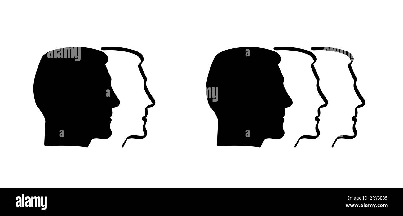 Patrón de línea de perfil de cara de dibujos animados, dos cabezas de