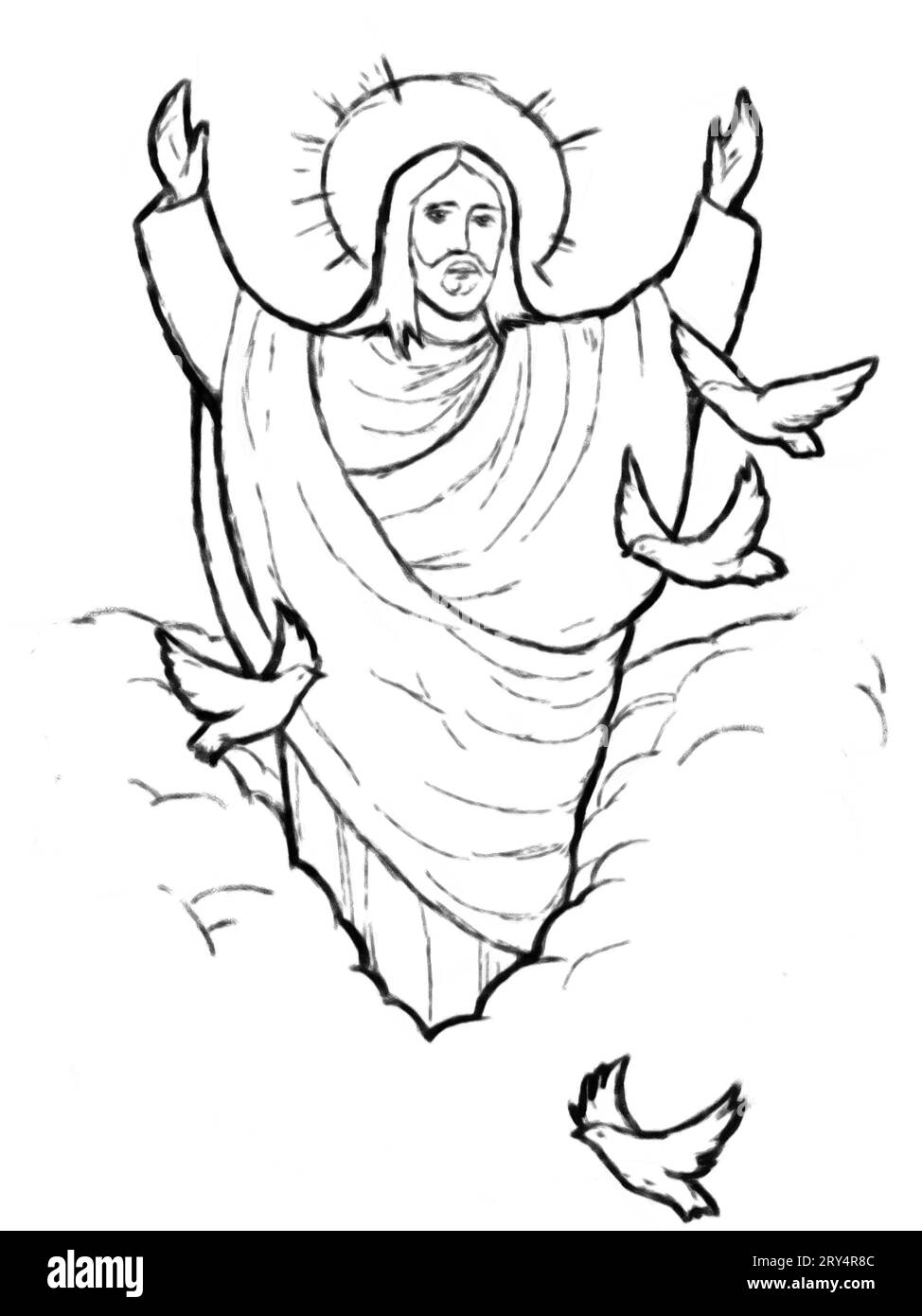 calmar a jesús mesías y la resurrección con la ilustración de fondo de