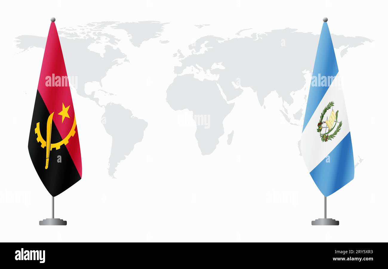 Banderas de Angola y Guatemala para reunión oficial en el contexto del mapa mundial. Ilustración del Vector