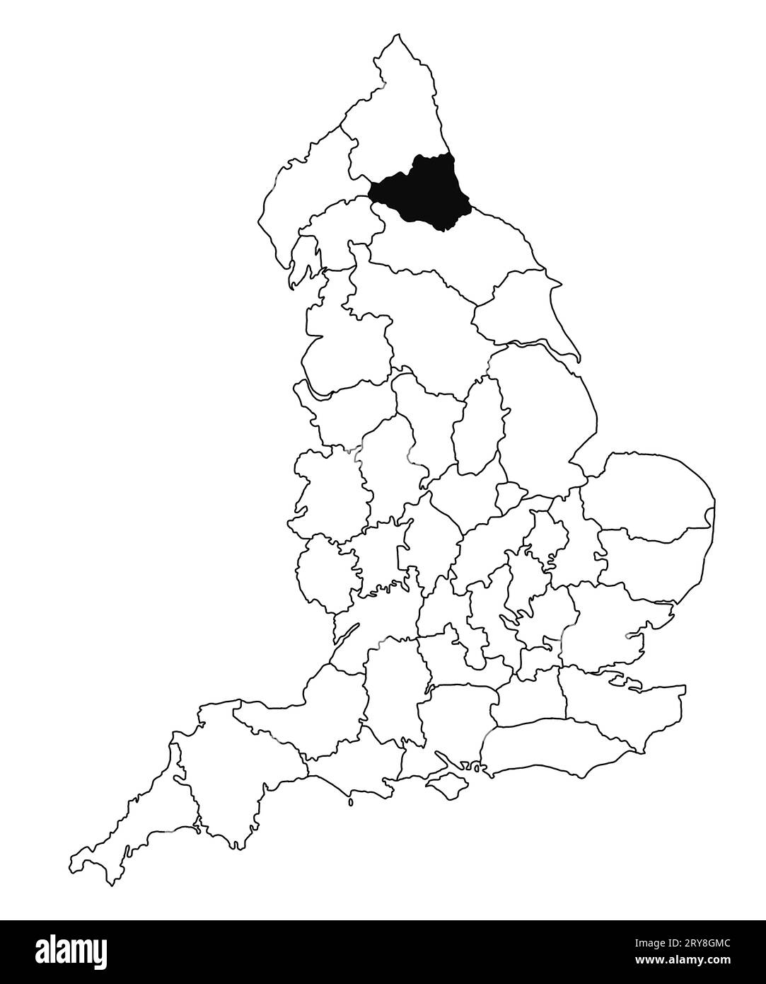 Mapa del condado de Durham en Inglaterra sobre fondo blanco. Mapa de un solo condado resaltado por color negro en el mapa administrativo de Inglaterra.. Reino Unido, BRI Foto de stock