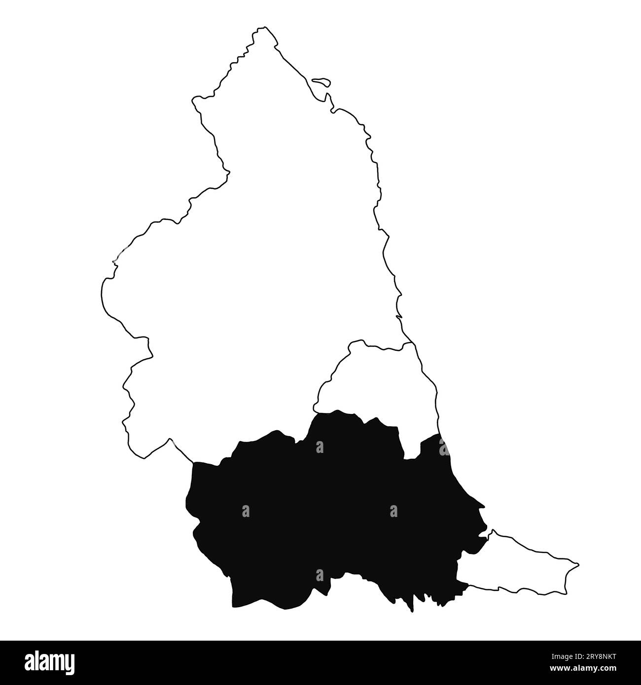 Mapa de en la provincia del noreste de Inglaterra sobre fondo blanco. Mapa de un solo condado resaltado por color negro en el mapa administrativo del noreste de Inglaterra. Foto de stock