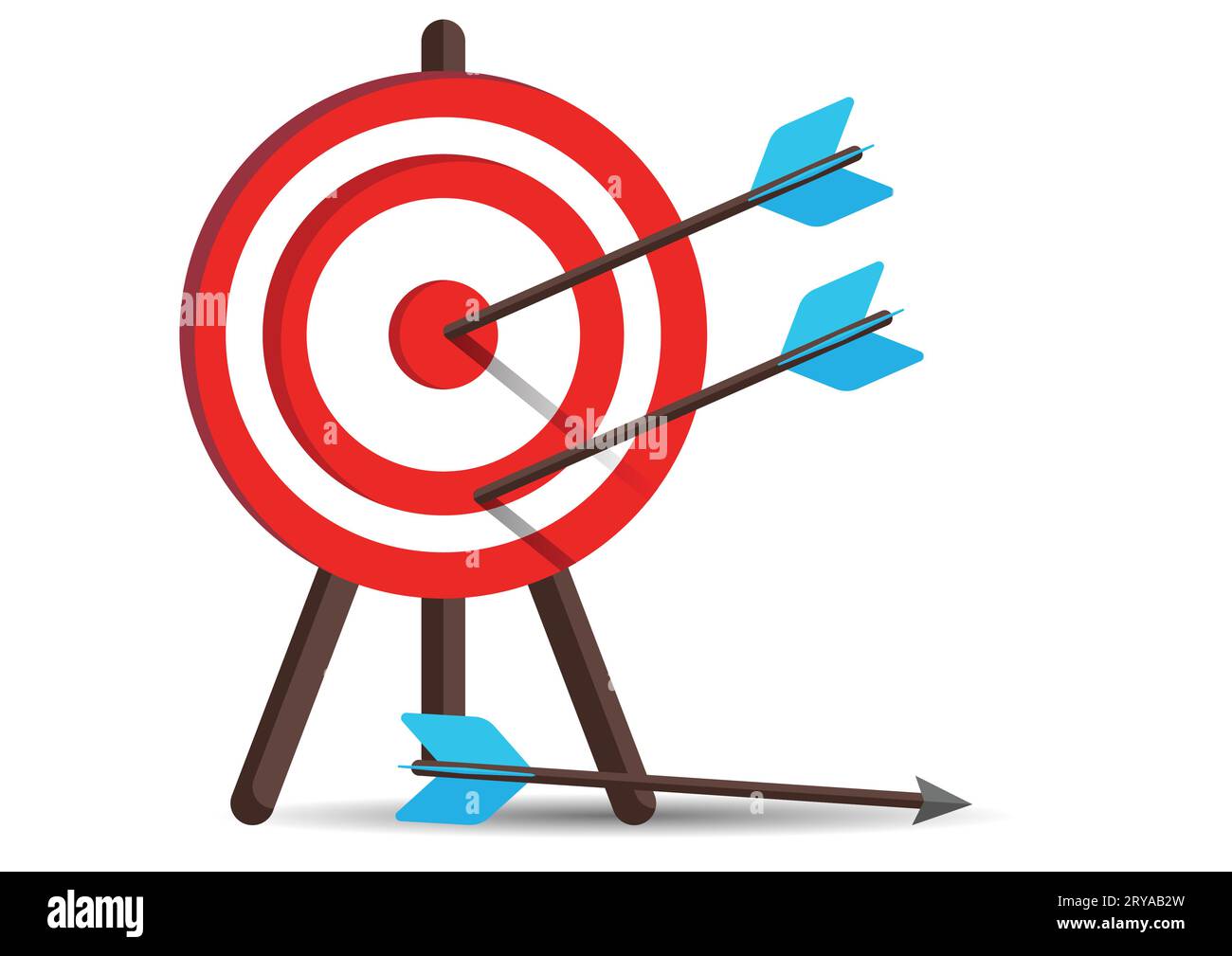 Objetivo de disparo Vector diseño plano. Bullseye Target con tres flechas aisladas sobre fondo blanco Ilustración del Vector