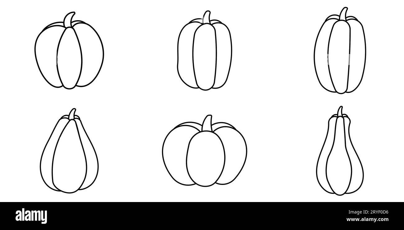 calabazas de otoño alimentos set elements línea doodle Ilustración del Vector