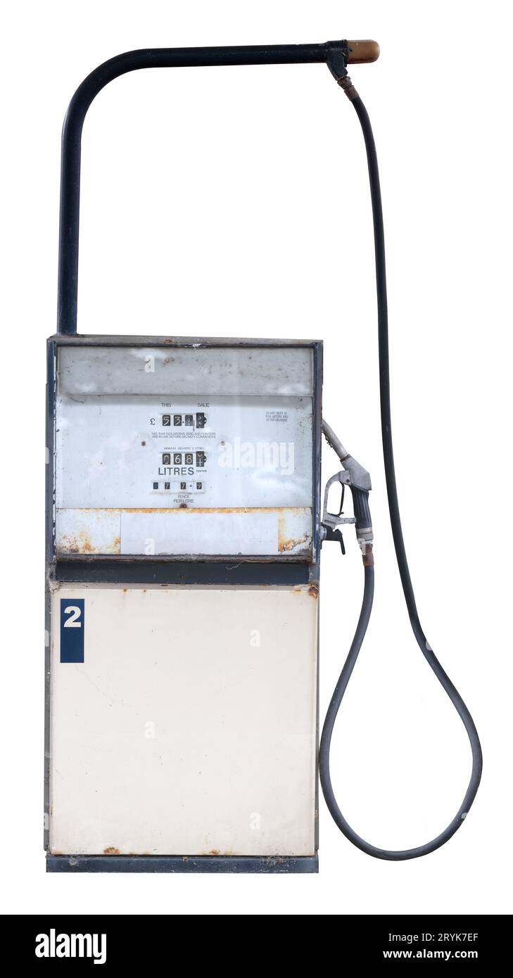 Vintage retro gasolina o bomba de gas aislado en Un fondo blanco Foto de stock