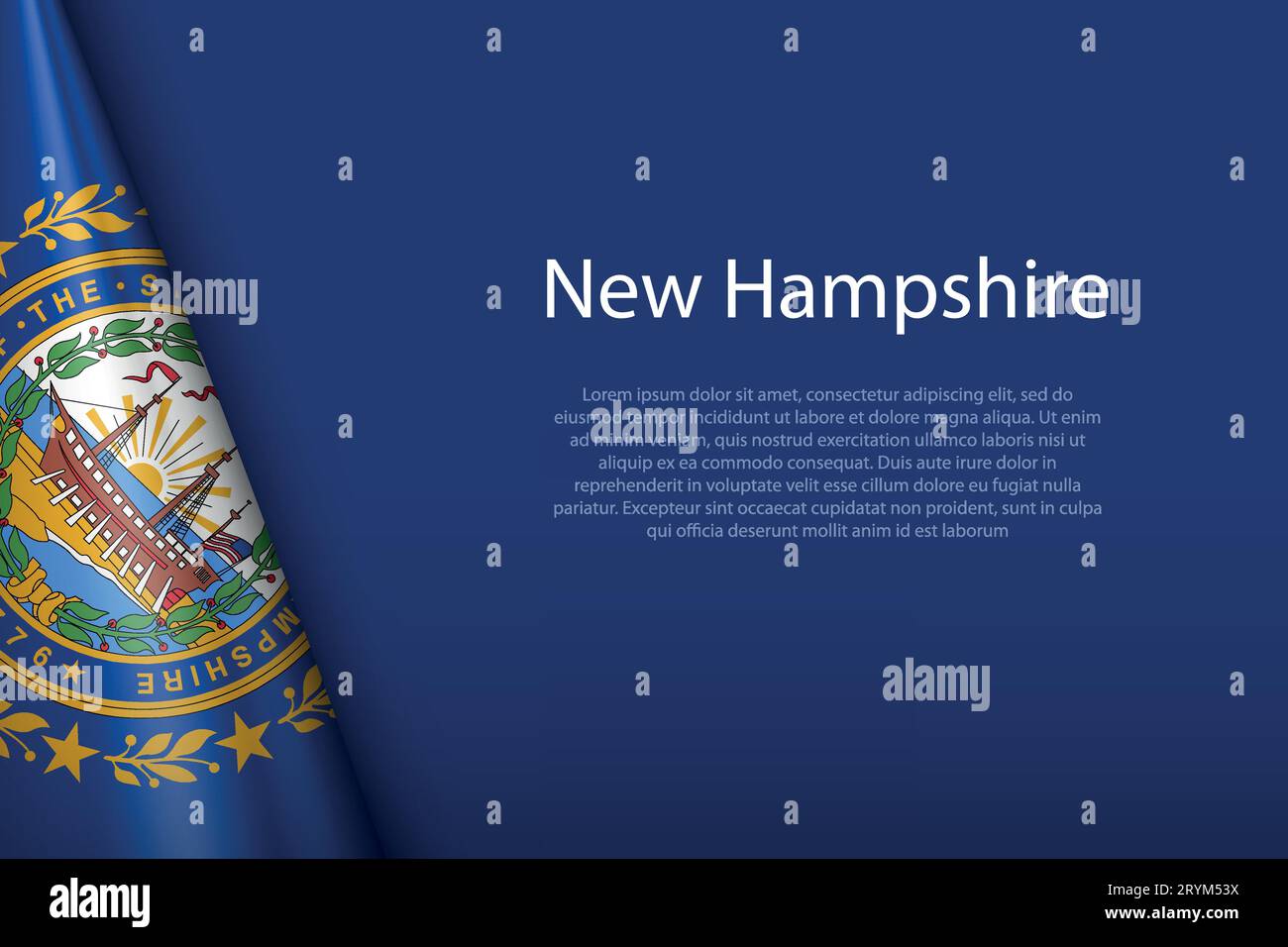 3D bandera New Hampshire, estado de Estados Unidos, aislado en el fondo con copyspace Ilustración del Vector