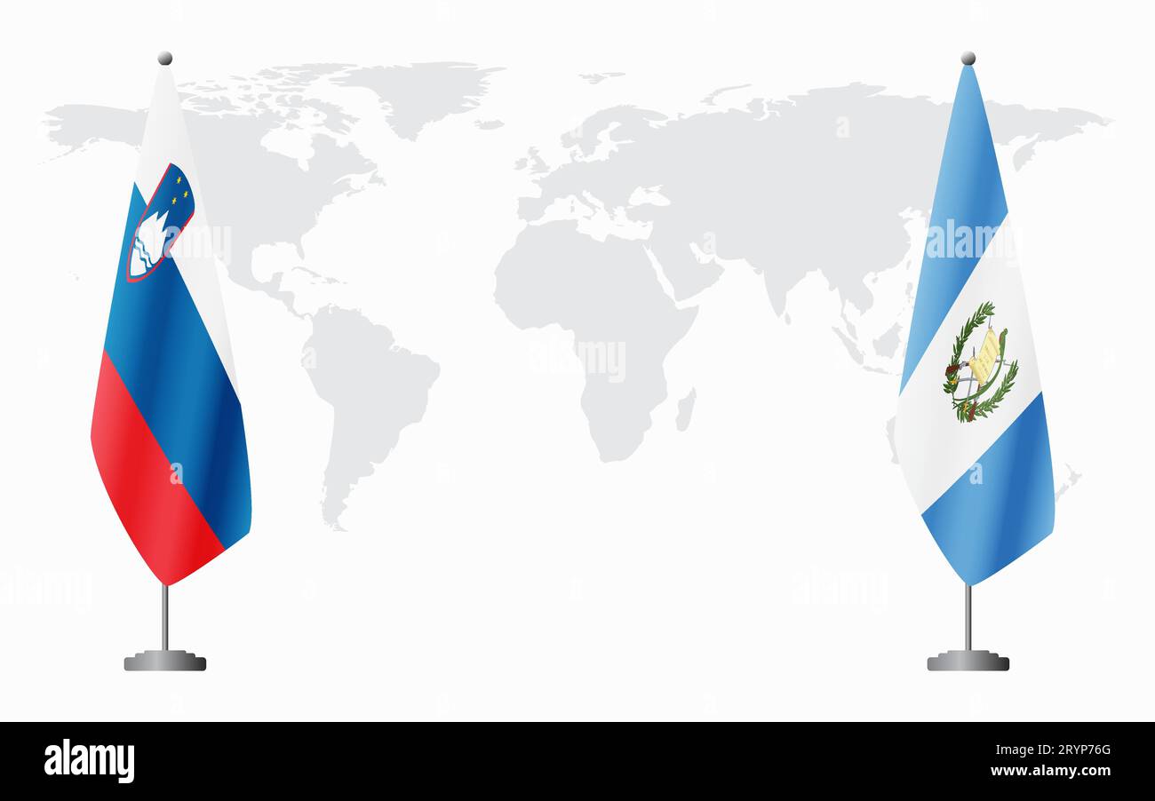 Eslovenia y Guatemala banderas para la reunión oficial en el contexto del mapa del mundo. Ilustración del Vector