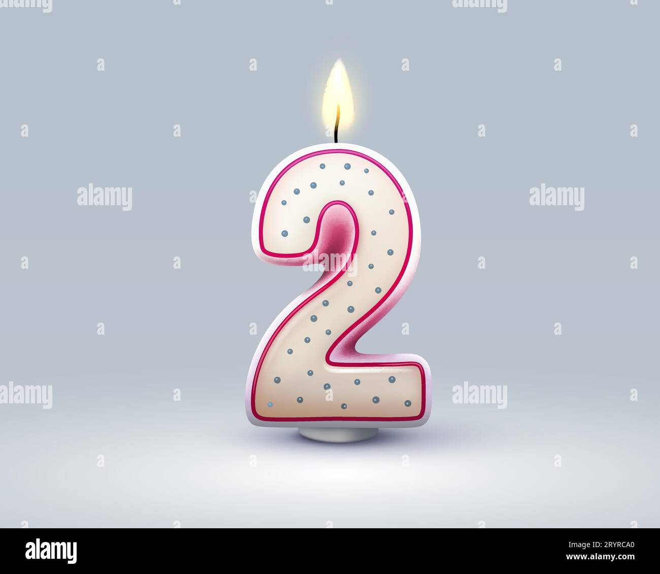 Vela número dos. feliz aniversario de 2 años, imagen vectorial de dibujos  animados plana aislada sobre fondo blanco