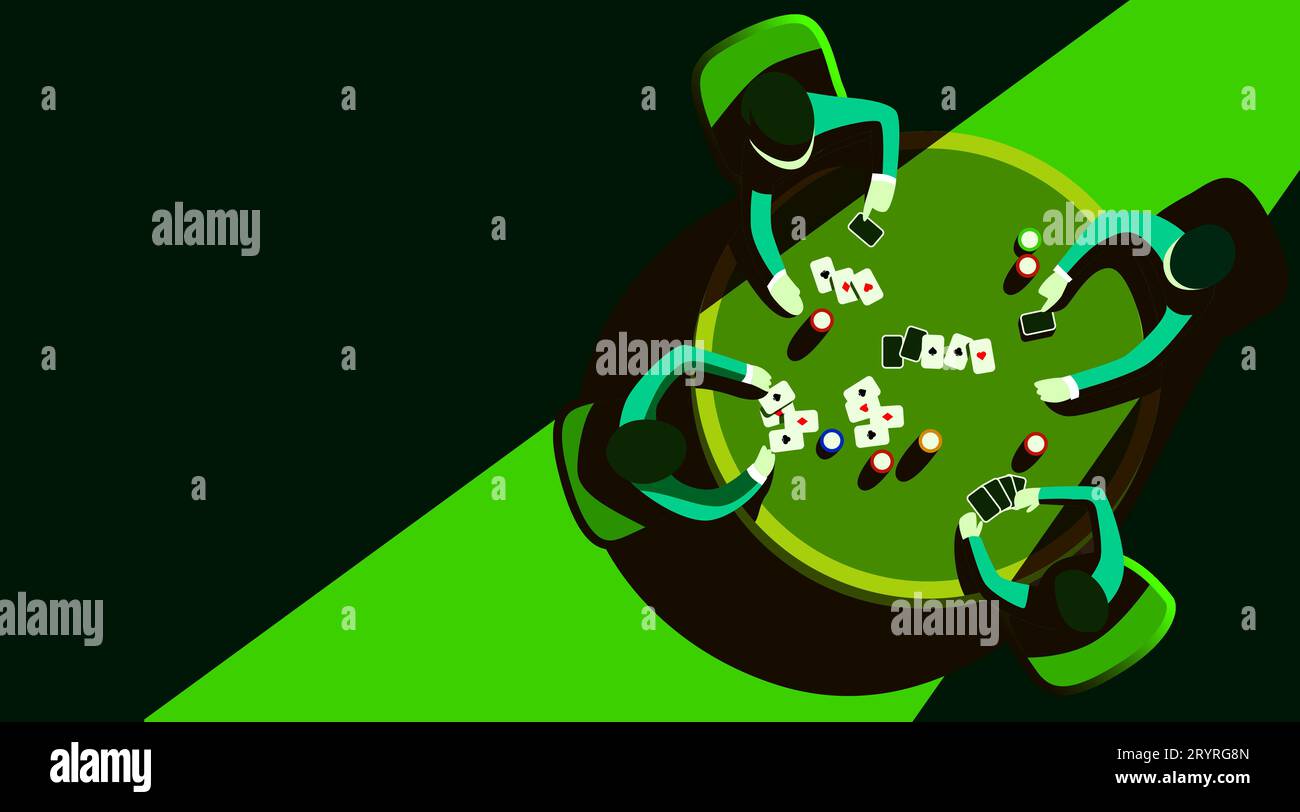 Grupo de personas juegan al póquer en una mesa redonda en una habitación oscura. Concepto de casino y juegos de cartas. Ilustración vectorial Ilustración del Vector