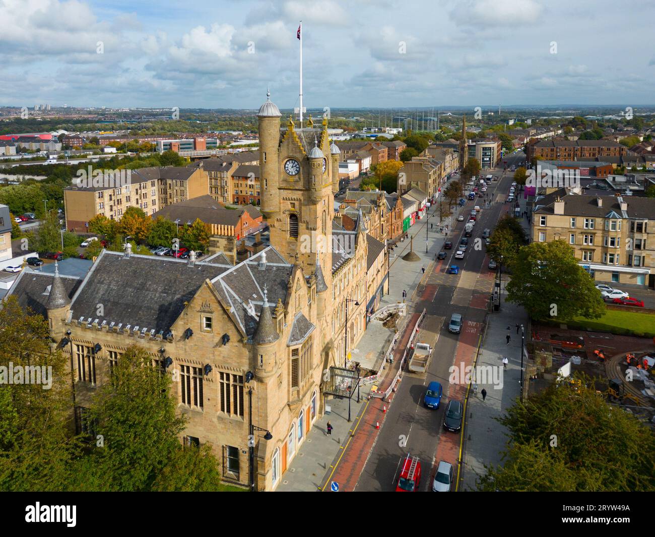 Rutherglen, Escocia, Reino Unido. 2 de octubre de 2023. Vistas aéreas