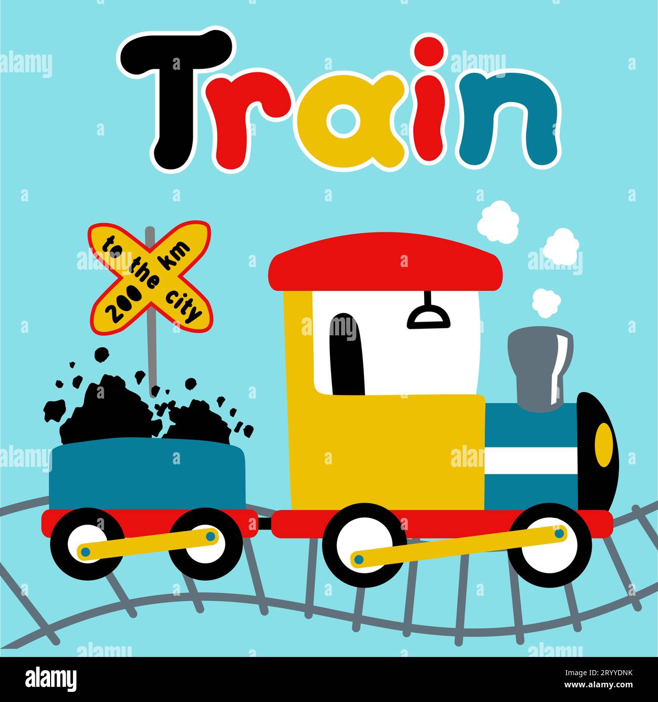 Ilustración vectorial de dibujos animados de tren de vapor cargando carbón Ilustración del Vector