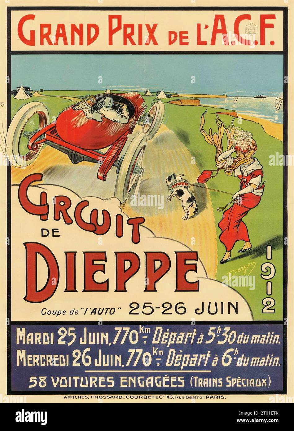 Grand Prix de L'A.C.F. Circuito de Dieppe. 1912 - cartel de coche vintage Foto de stock