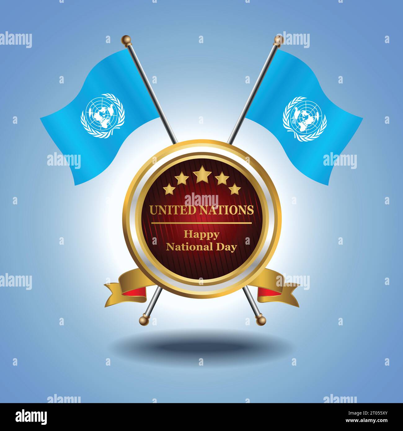 Pequeña bandera nacional de las Naciones Unidas en círculo con garadasi fondo azul Ilustración del Vector