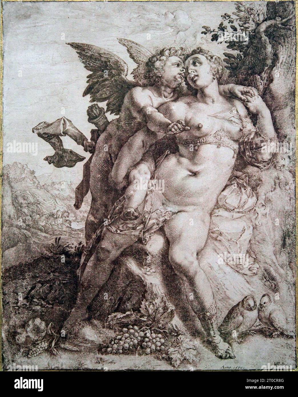 Venus y Amor (1590) de Hendrick Goltzius (1558-1617) Foto de stock