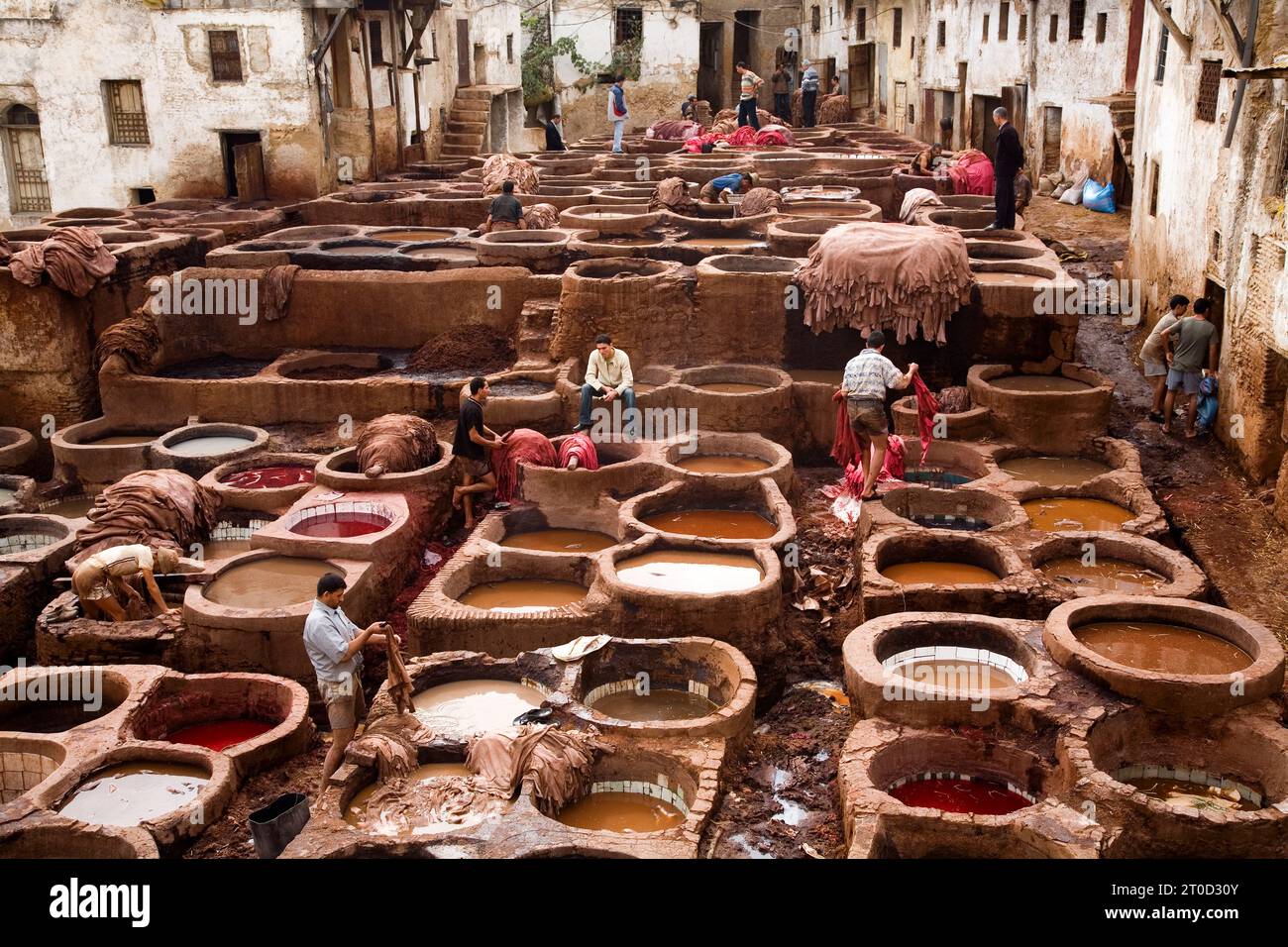 El Souk de tenerías en la medina (ciudad vieja). Fes el Bali, la FES. Marruecos Foto de stock