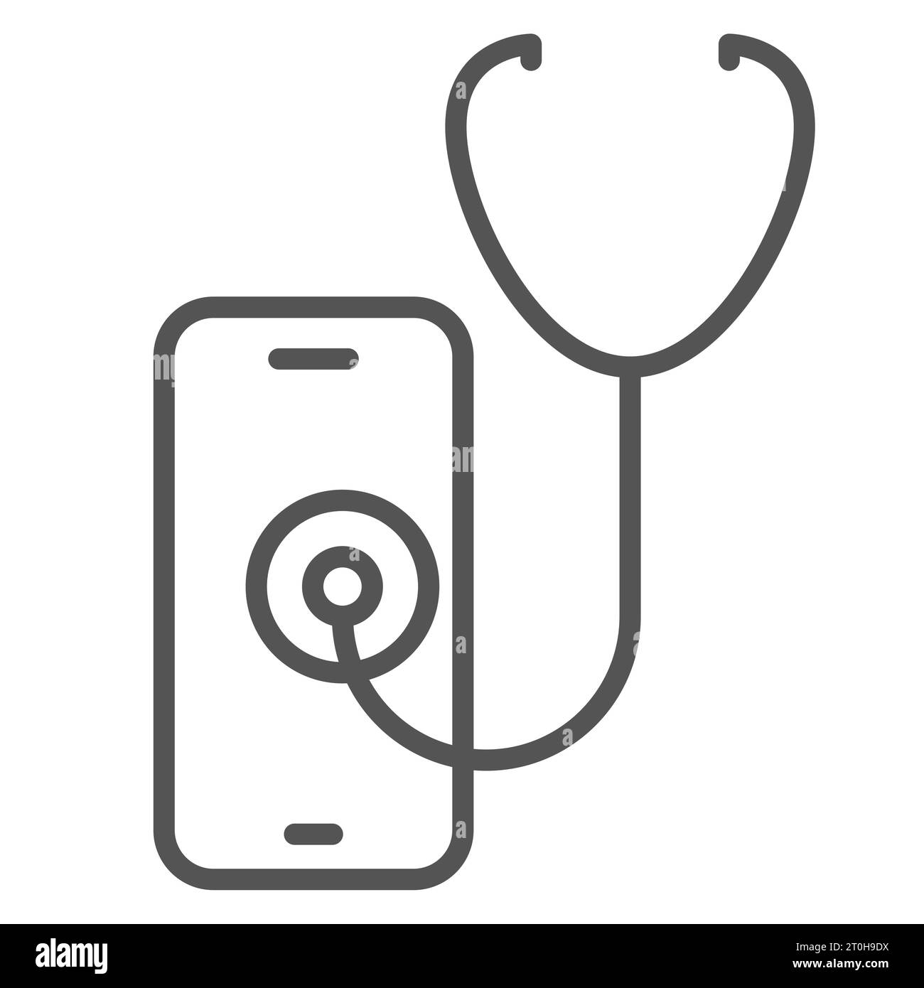 Icono de línea de telemedicina, terapia en línea y signo de telesalud, teléfono inteligente y estetoscopio, vector Ilustración del Vector