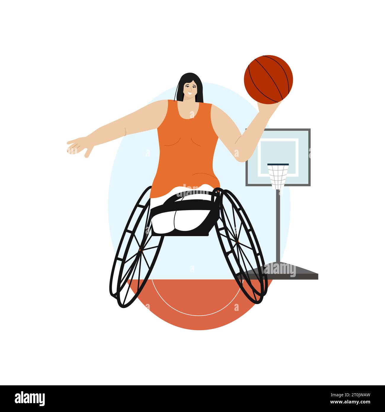 Tres de diciembre día mundial de las personas con discapacidad vector de diseño de logotipo. Una mujer sin piernas en silla de ruedas juega baloncesto. Ilustración del Vector