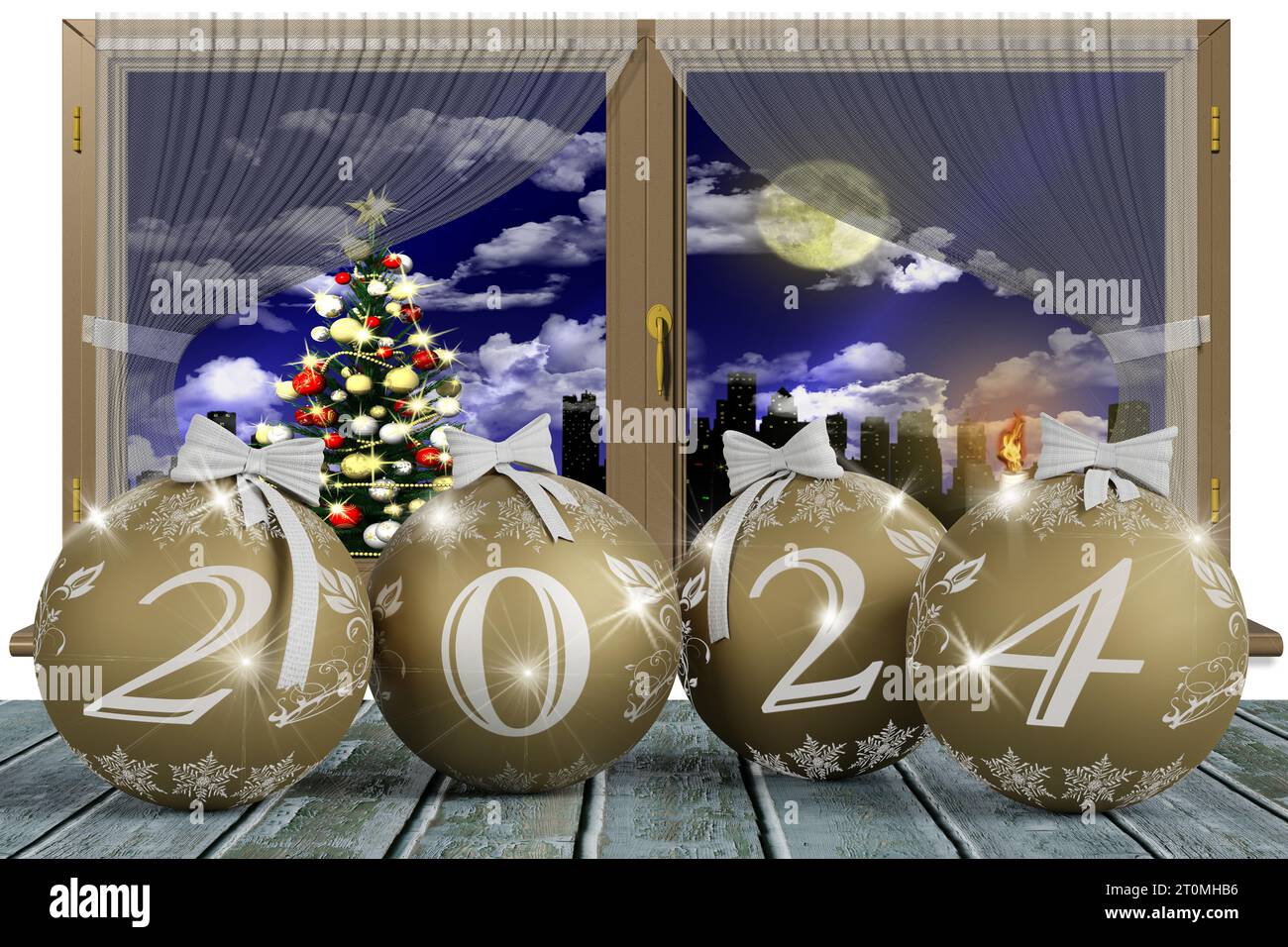 3D ilustración. Año Nuevo 2024. Año Nuevo 2024 en números y con