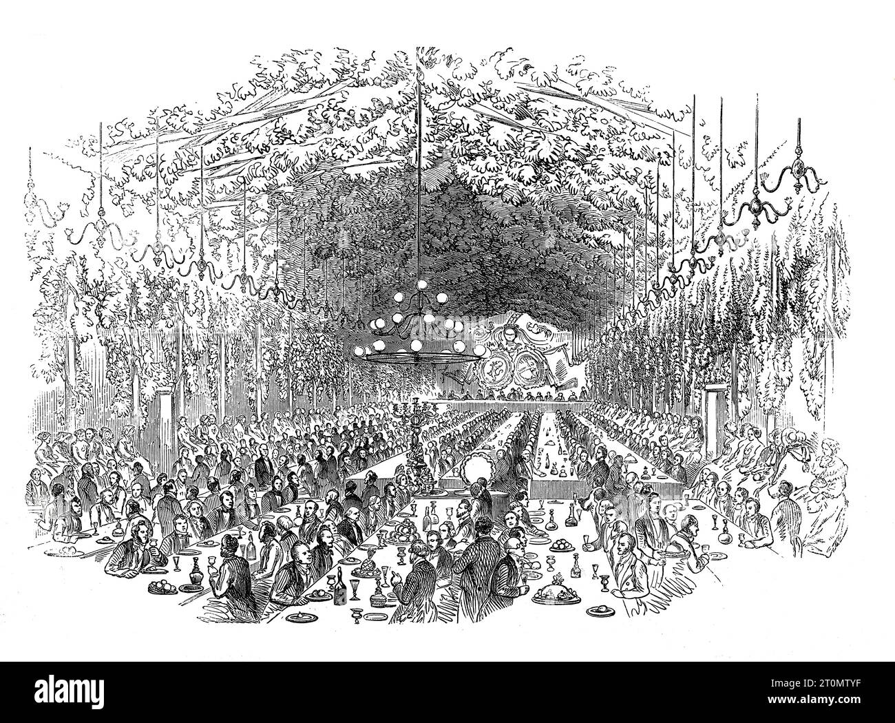 Cena testimonial a Sir George Grey en Alnwick el lunes 28 de marzo de 1853. Ilustración en blanco y negro del London Illustrated News; 02 de abril de 1853. Foto de stock
