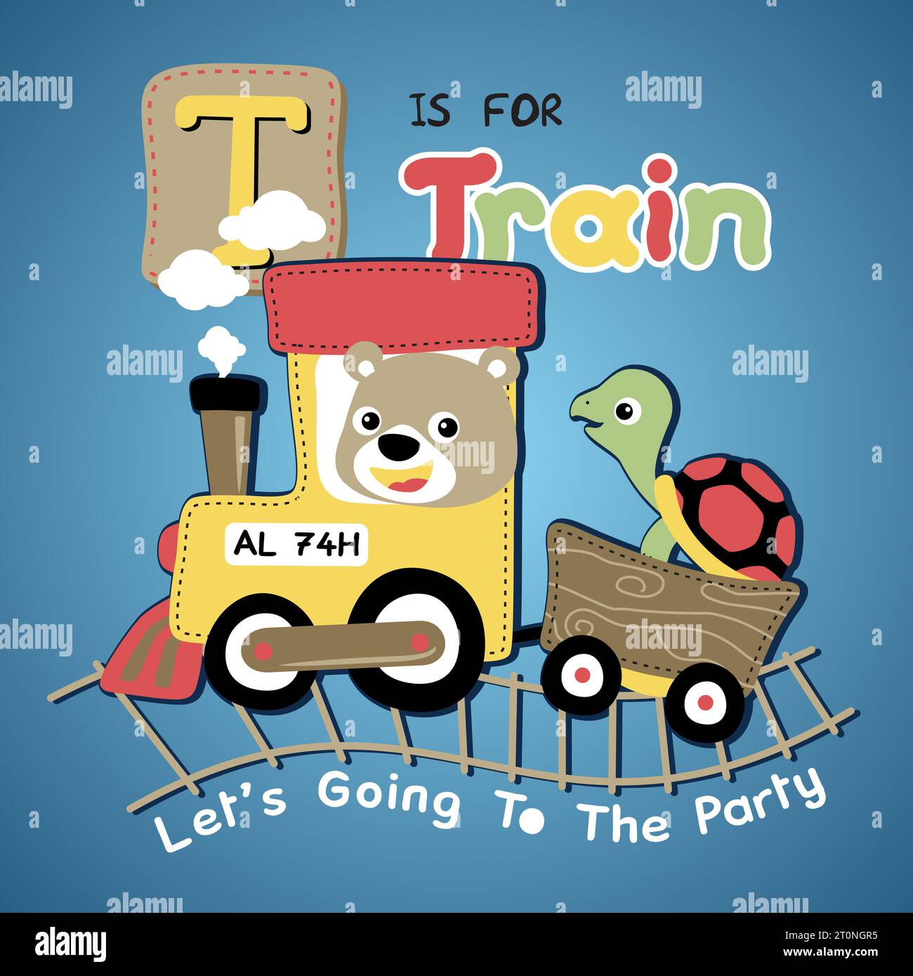 oso lindo con la tortuga en el tren de vapor, ilustración vectorial de dibujos animados Ilustración del Vector