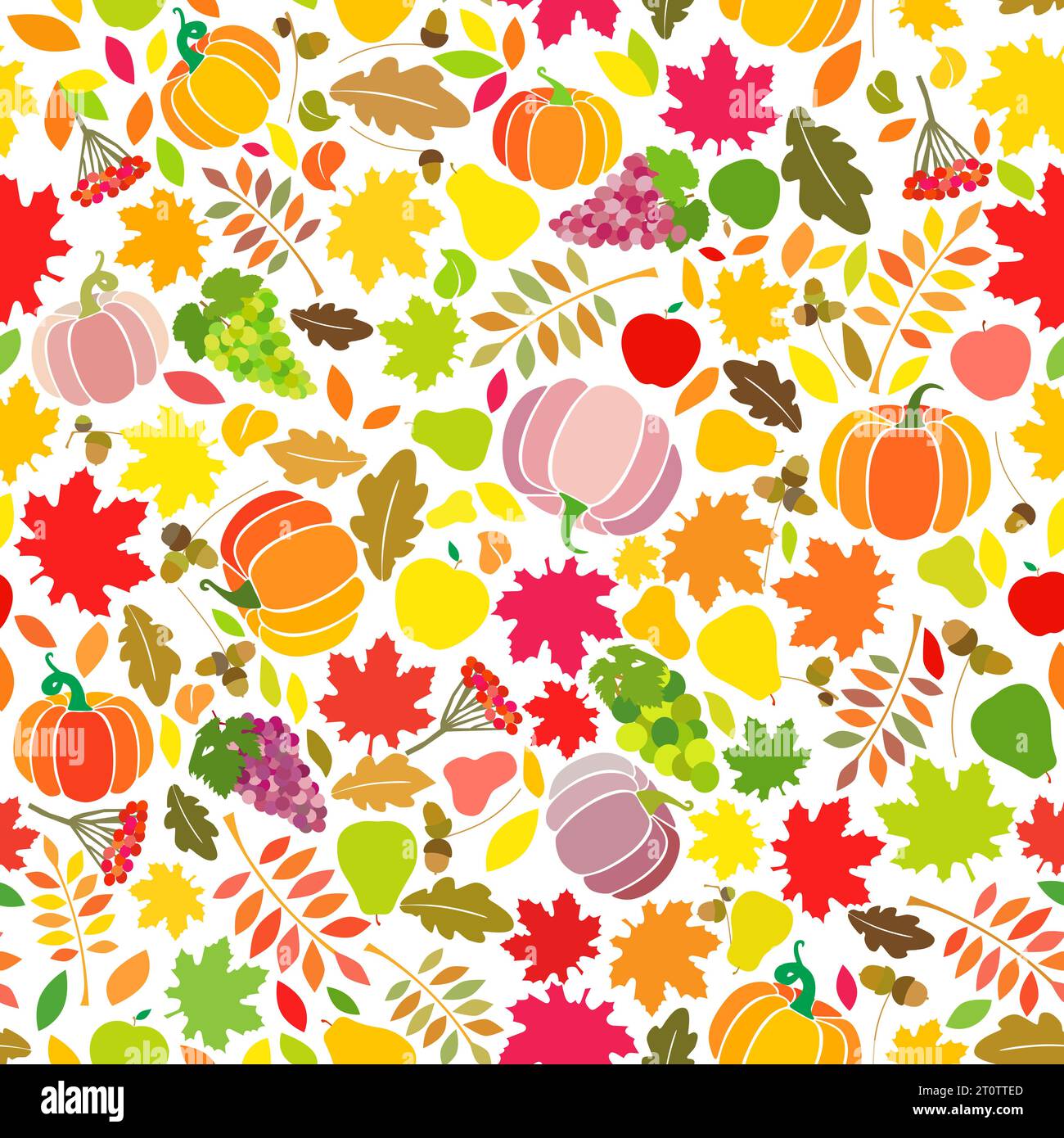 Patrón sin costuras otoñales. Textura con colores de otoño. Hojas coloridas, plantas y frutas. Fondo decorativo. Calabazas vectoriales creativas. Elemento aislado Ilustración del Vector