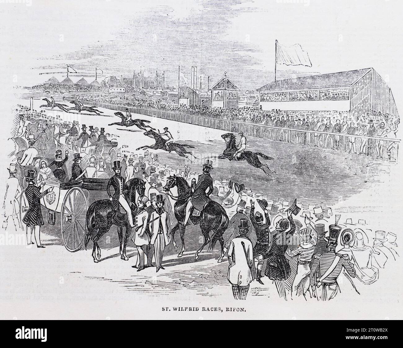 Agosto de 1844. St Las carreras de Wilfrid's Feast Day en el hipódromo de Ripon. Ilustración en blanco y negro del London Illustrated News; 1844. Foto de stock