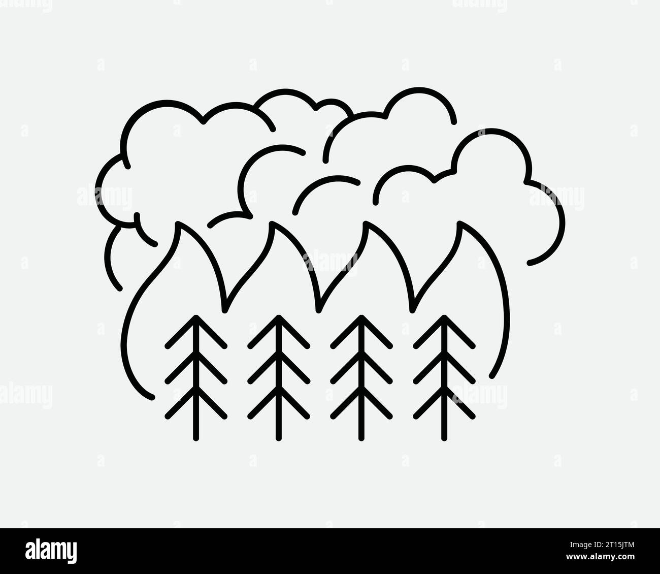 Bosque Icono de fuego salvaje Selva Llama Quemadura Engulf Desastre natural Medio ambiente Cambio climático Caliente Negro Línea blanca Forma Símbolo EPS Vector Ilustración del Vector