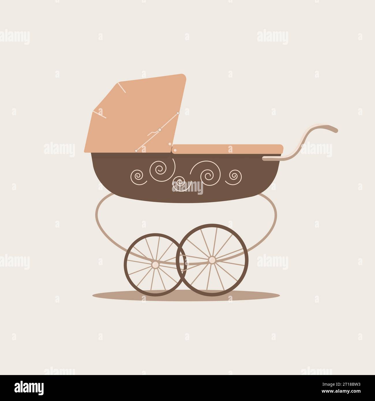 Cochecito de bebé unisex de lujo lindo en colores beige y marrón sobre fondo claro. Transporte para el cuidado del bebé y walks.Vector ilustración plana Ilustración del Vector