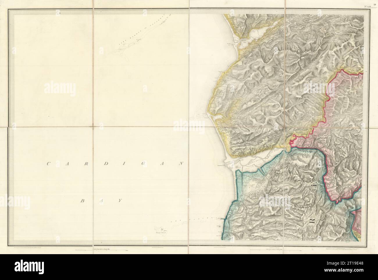 OS #59 Dyfi Estuary y South Snowdonia. Barmouth Cader Idris Aberdovey 1837 mapa Foto de stock