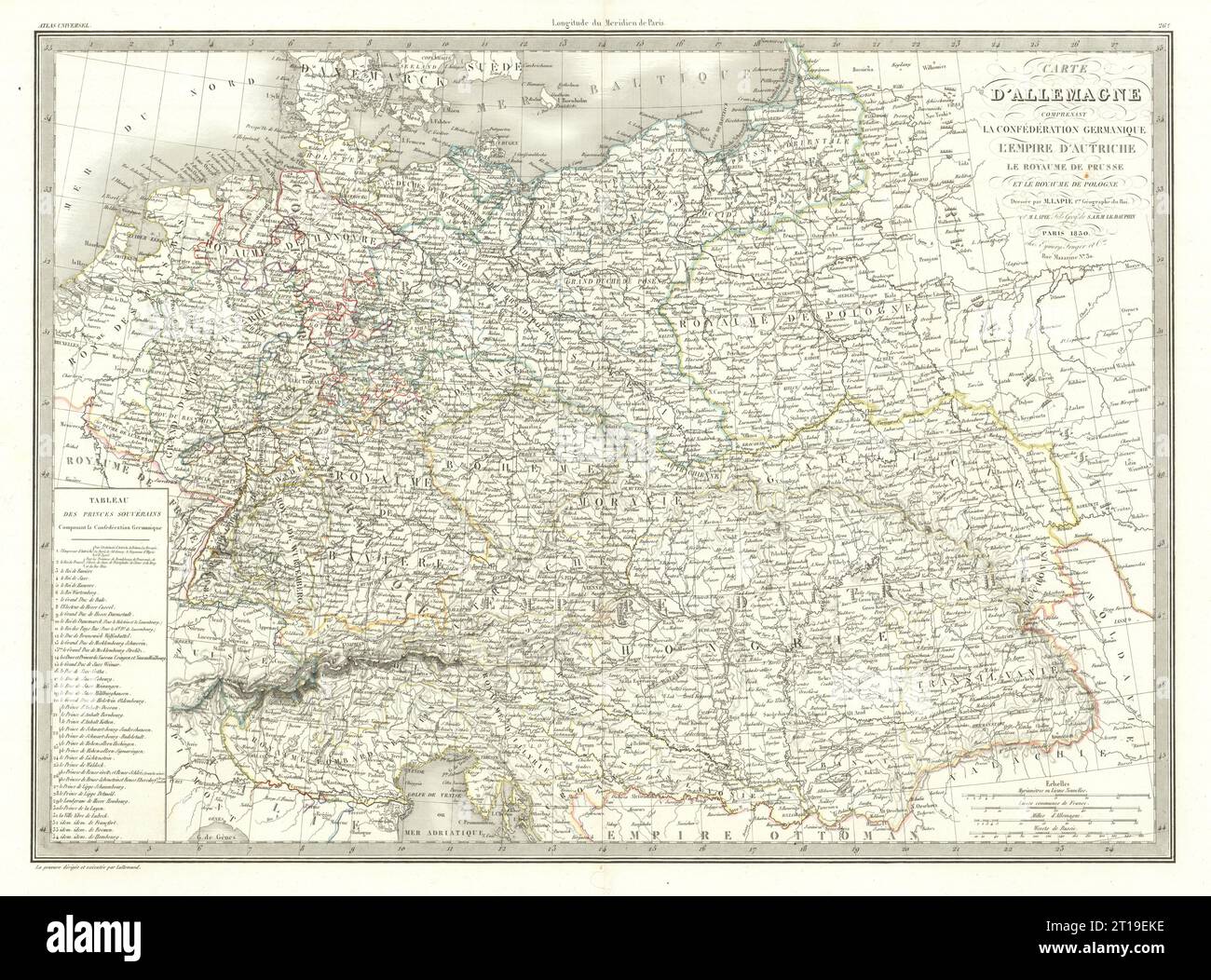 Mapa de l'Allemagne… Alemania Imperio austriaco Prusia Polonia. LAPIE 1830 mapa Foto de stock