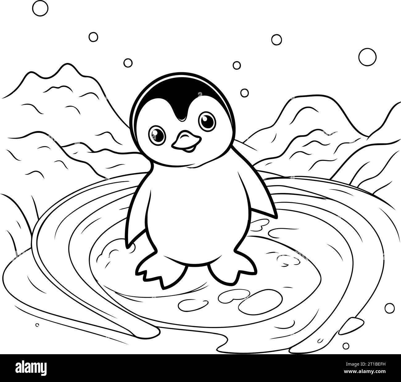 Pingüino en el agua. Libro para colorear para niños Imagen Vector de