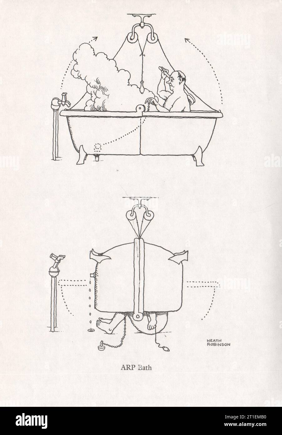 A CARGO DE HEATH ROBINSON. Baño ARP. Segunda Guerra Mundial. Air RAID Precautions 1973 print Foto de stock