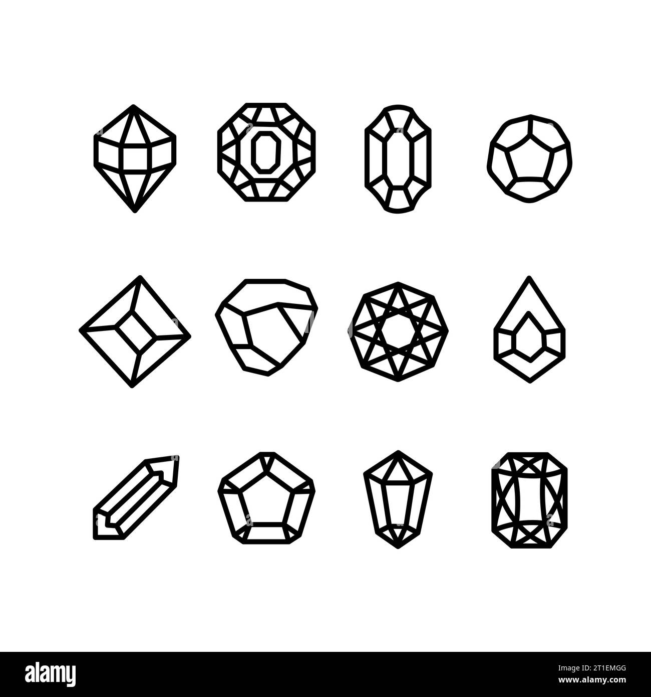 GEM icono vector set. Gemas geométricas diamantes ilustración muestra colección. símbolo de joyas preciosas de zafiro. Ilustración del Vector