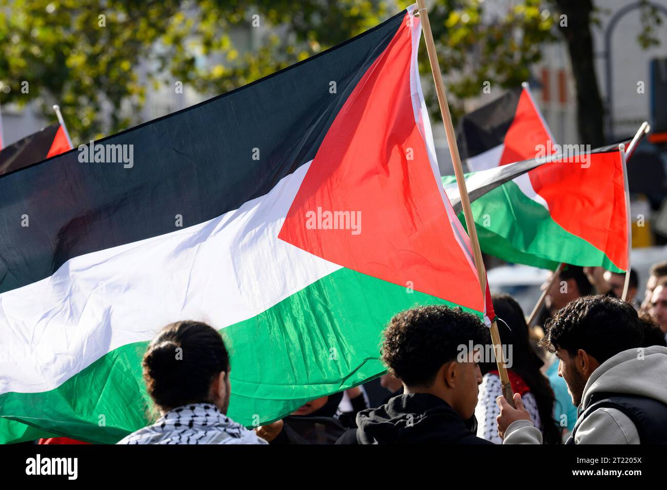 Teilnehmer einer propalästinensischen Demostración Protestieren für