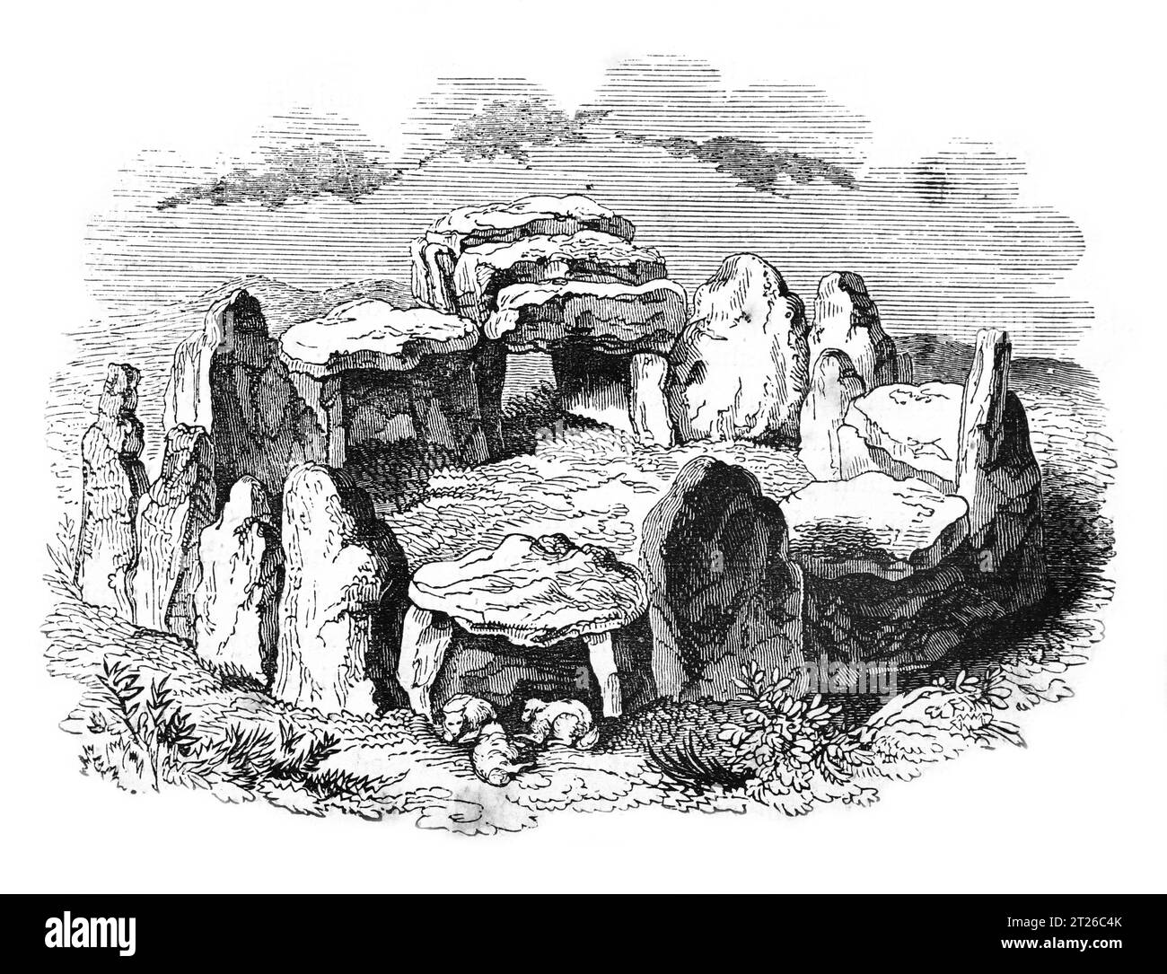 Druidical Circle of Jersey. Ilustración en blanco y negro de la 'Vieja Inglaterra' publicada por James Sangster en 1860. Foto de stock