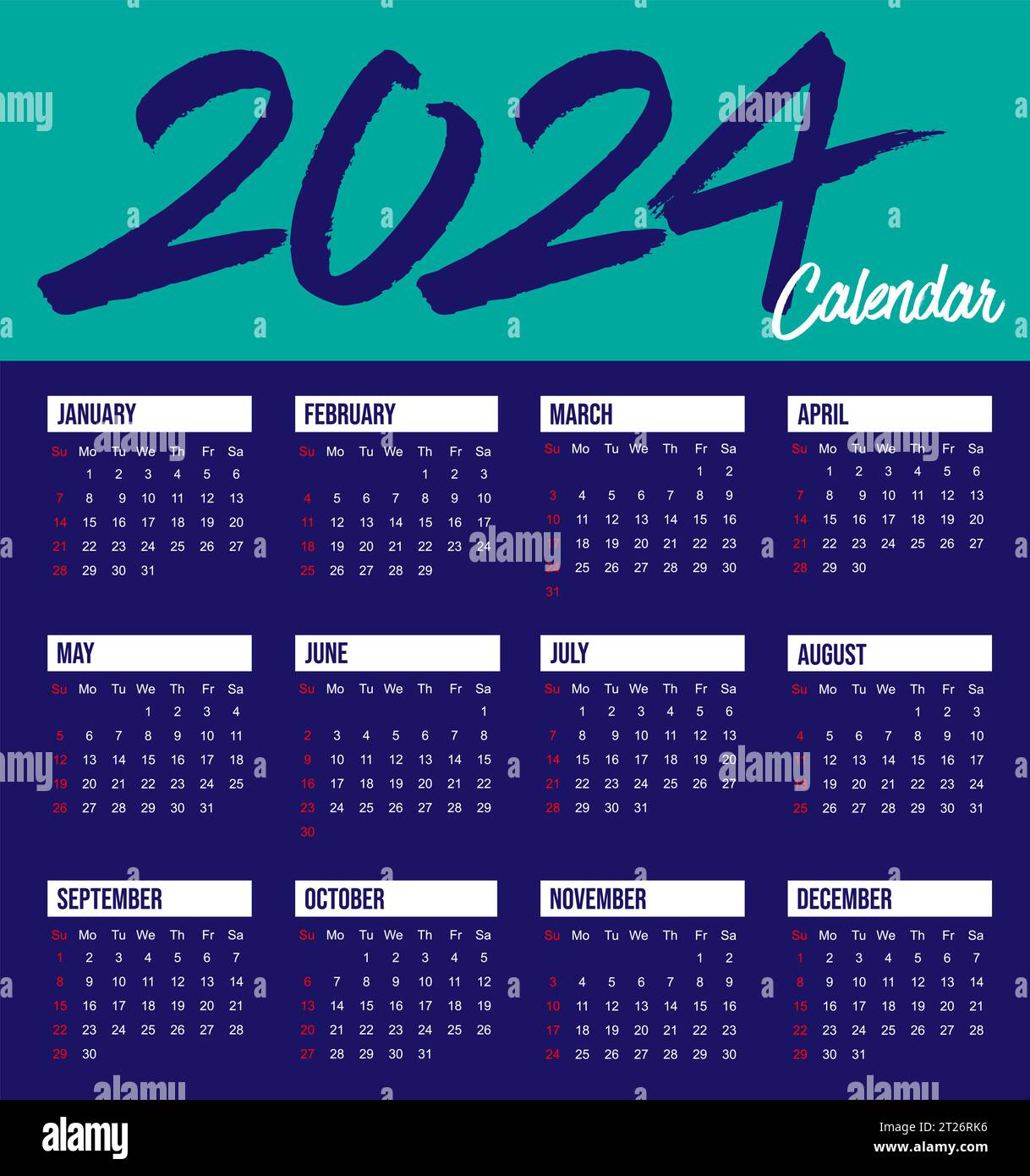 calendario 2024, para el estilo corporativo, moderno y limpio, elegante