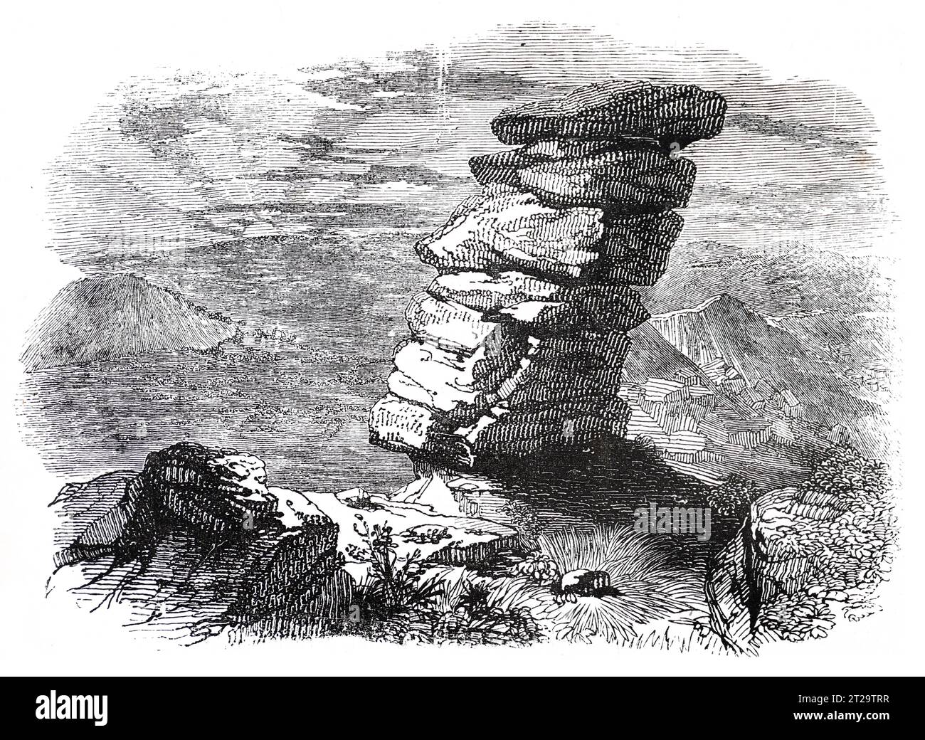 Kilmarth Rocks, Trelech, Monmouthshire. Ilustración en blanco y negro de la 'Vieja Inglaterra' publicada por James Sangster en 1860. Foto de stock