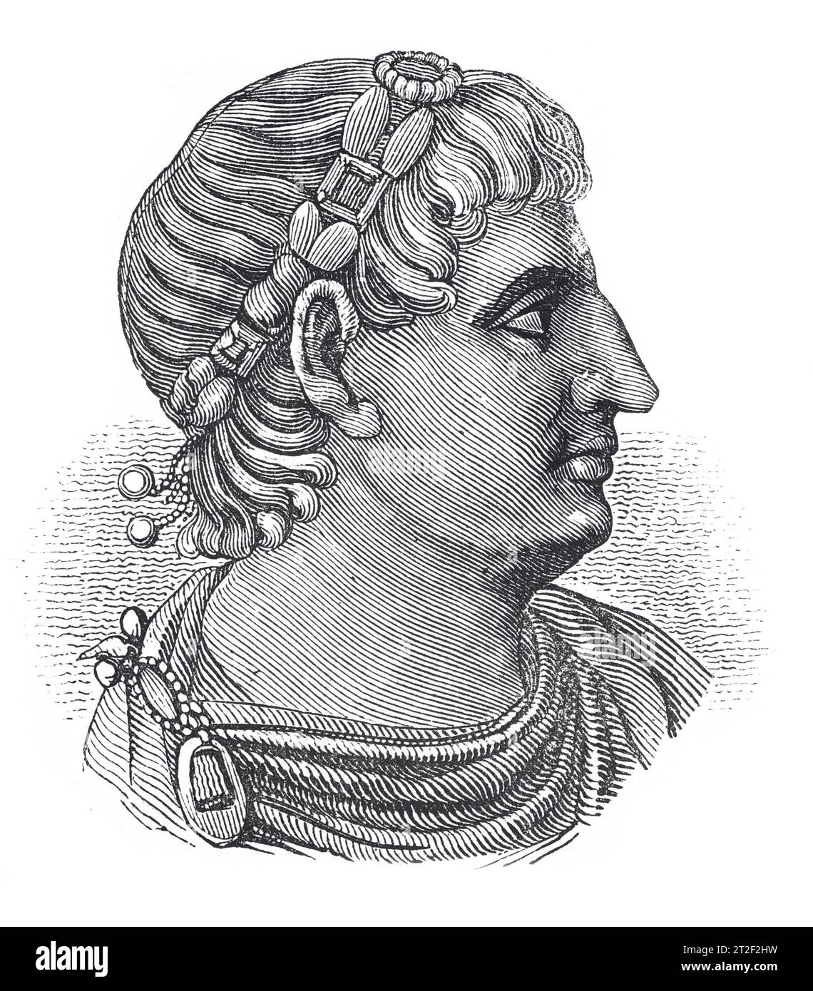 Emperador Romano Constantino el Grande; Perfil Retrato. Ilustración en blanco y negro de la 'Vieja Inglaterra' publicada por James Sangster en 1860. Foto de stock