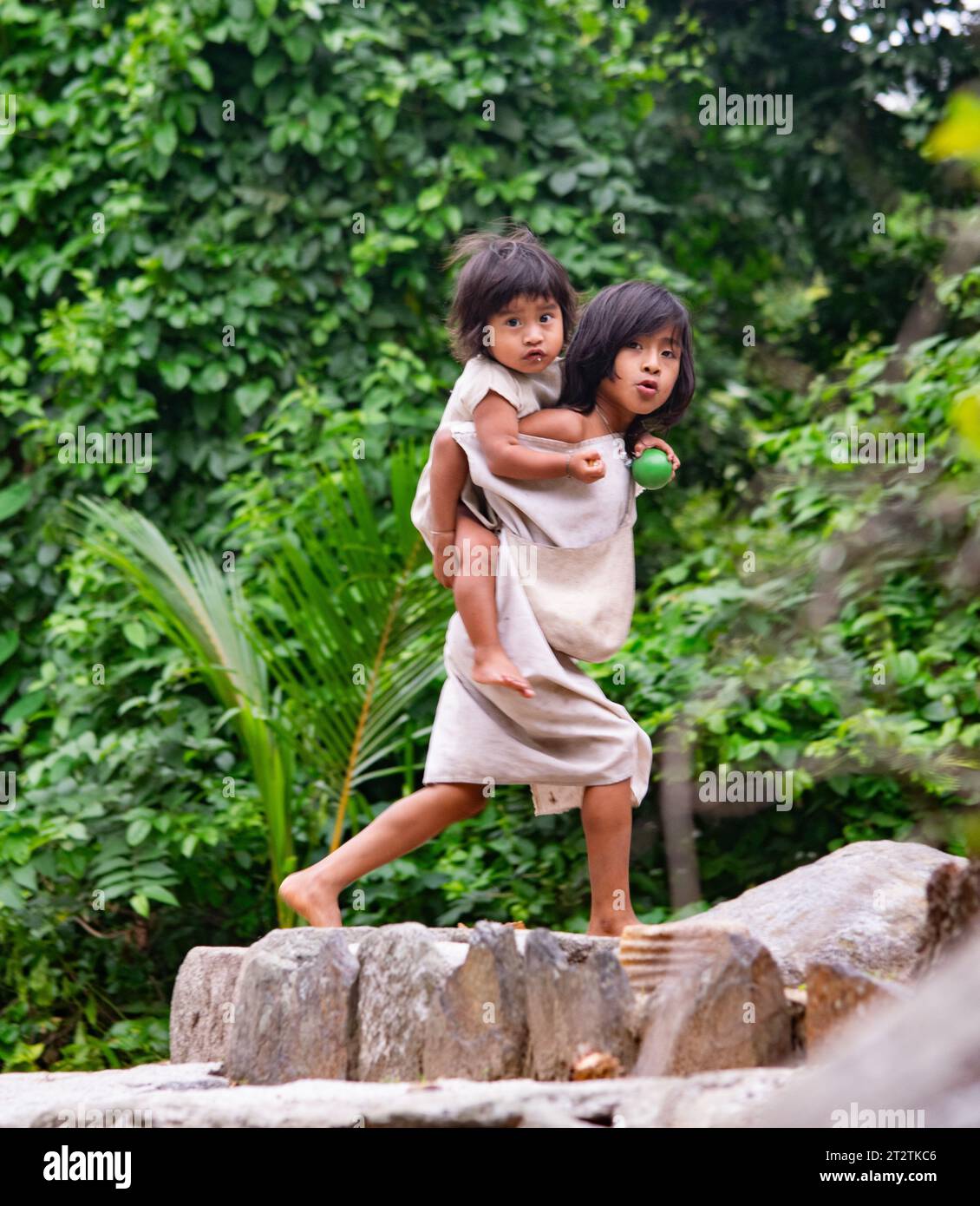 Niños Kogi en la Sierra de Santa Marta Foto de stock
