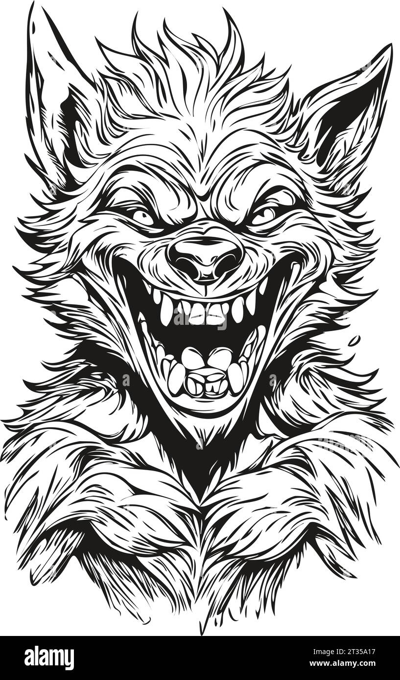 Imagen de Halloween transparente de un reflejo de hombre lobo en blanco y negro, imagen aislada de licántropo wolfman en una capa transparente, se puede utilizar como Ilustración del Vector