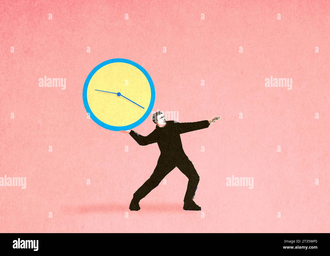 Ilustración del hombre lanzando el reloj que simboliza la fecha límite Foto de stock