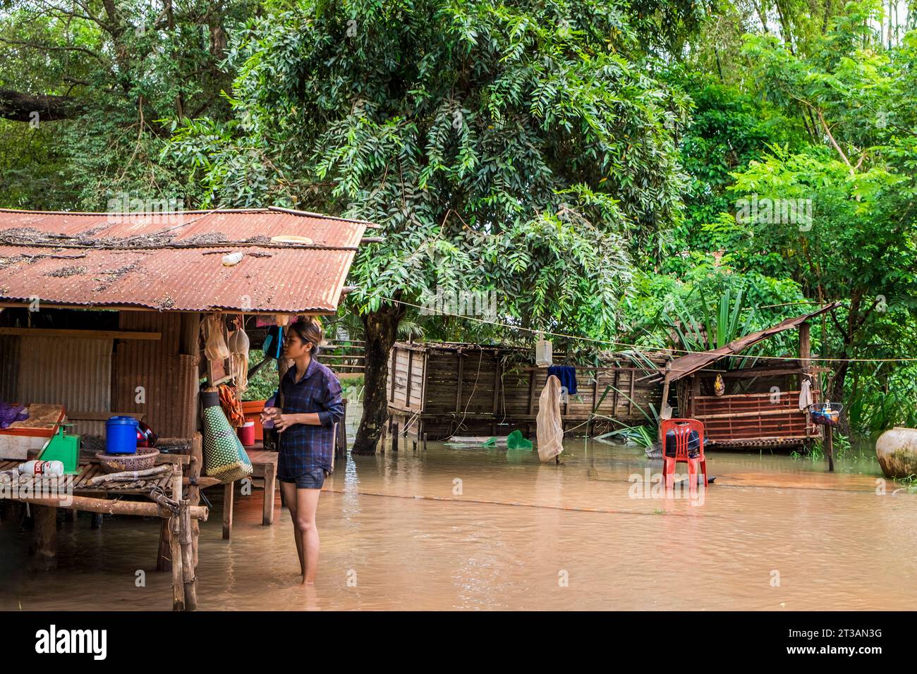 Camboya, Kampong Phluk, inundaciones causadas por fuertes lluvias Foto de stock