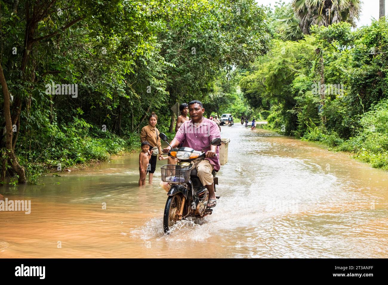 Camboya, Kampong Phluk, carretera inundada Foto de stock