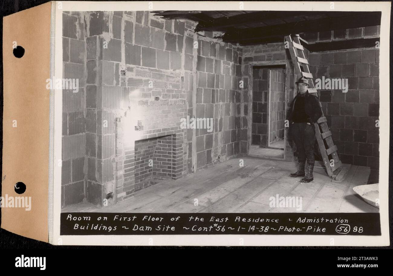 Contrato Nº 56, Edificios de Administración, Presa Principal, Belchertown, habitación en el primer piso de la residencia este, Belchertown, Massachusetts, 14 de enero de 1938 Foto de stock